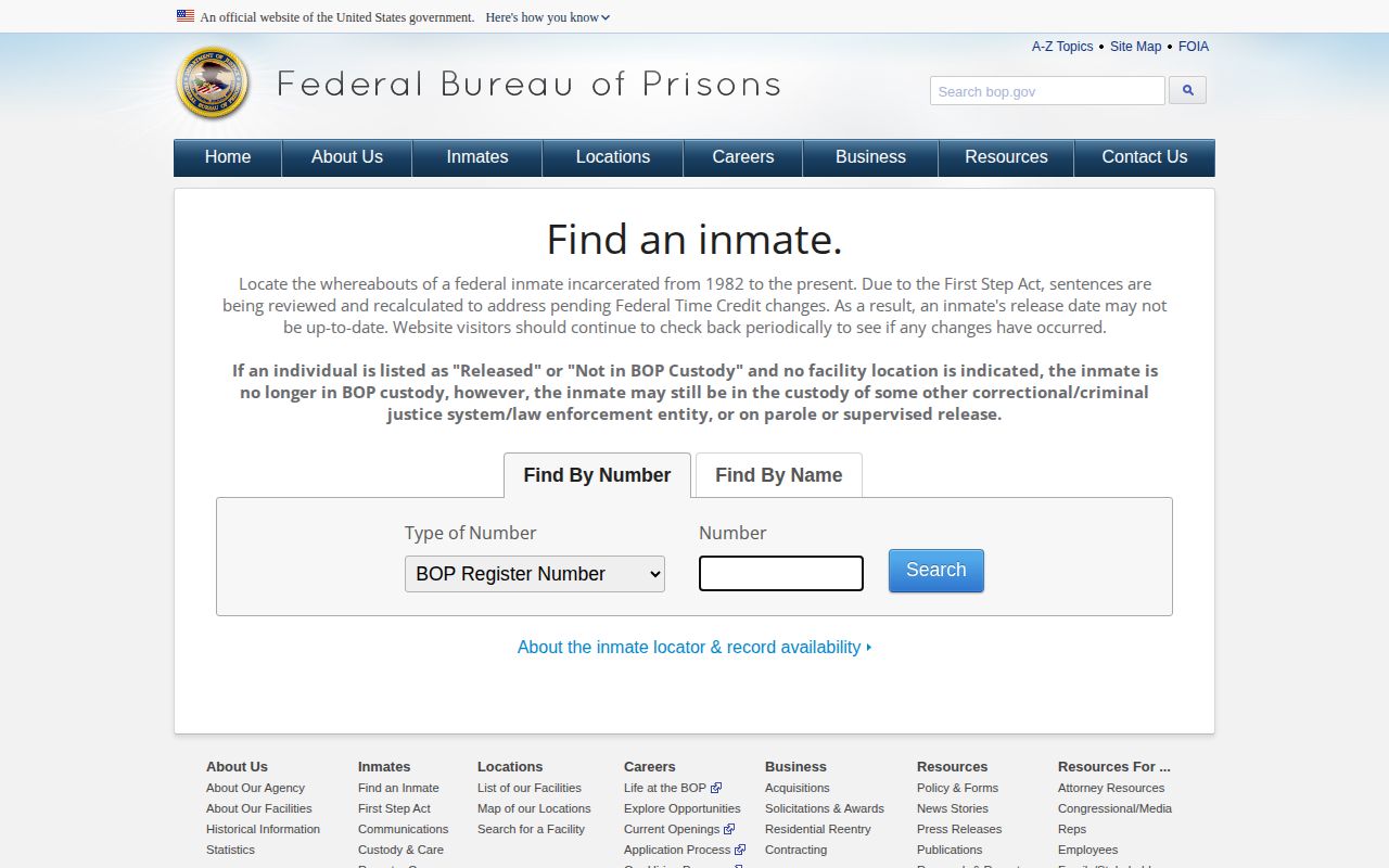 Federal BOP search for a Teton County released inmate