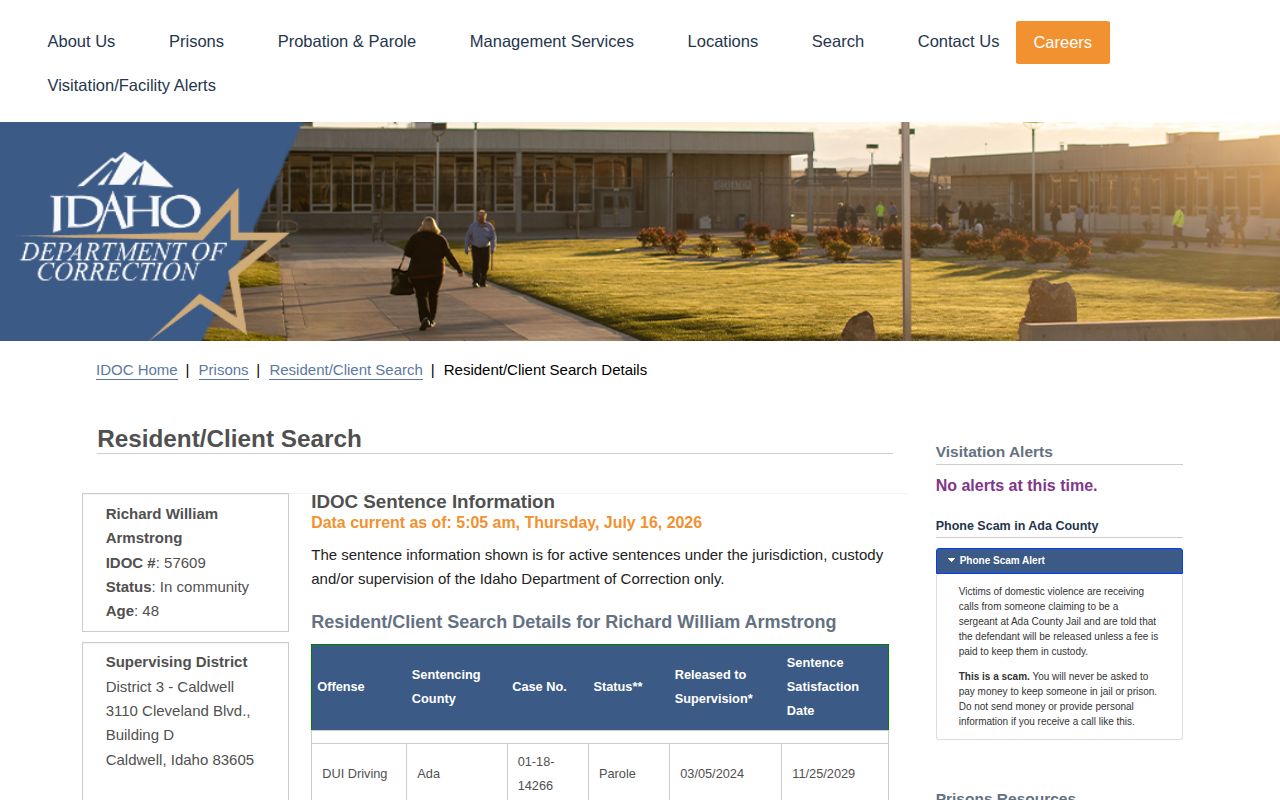 Teton County parole and probation in-community IDOC record