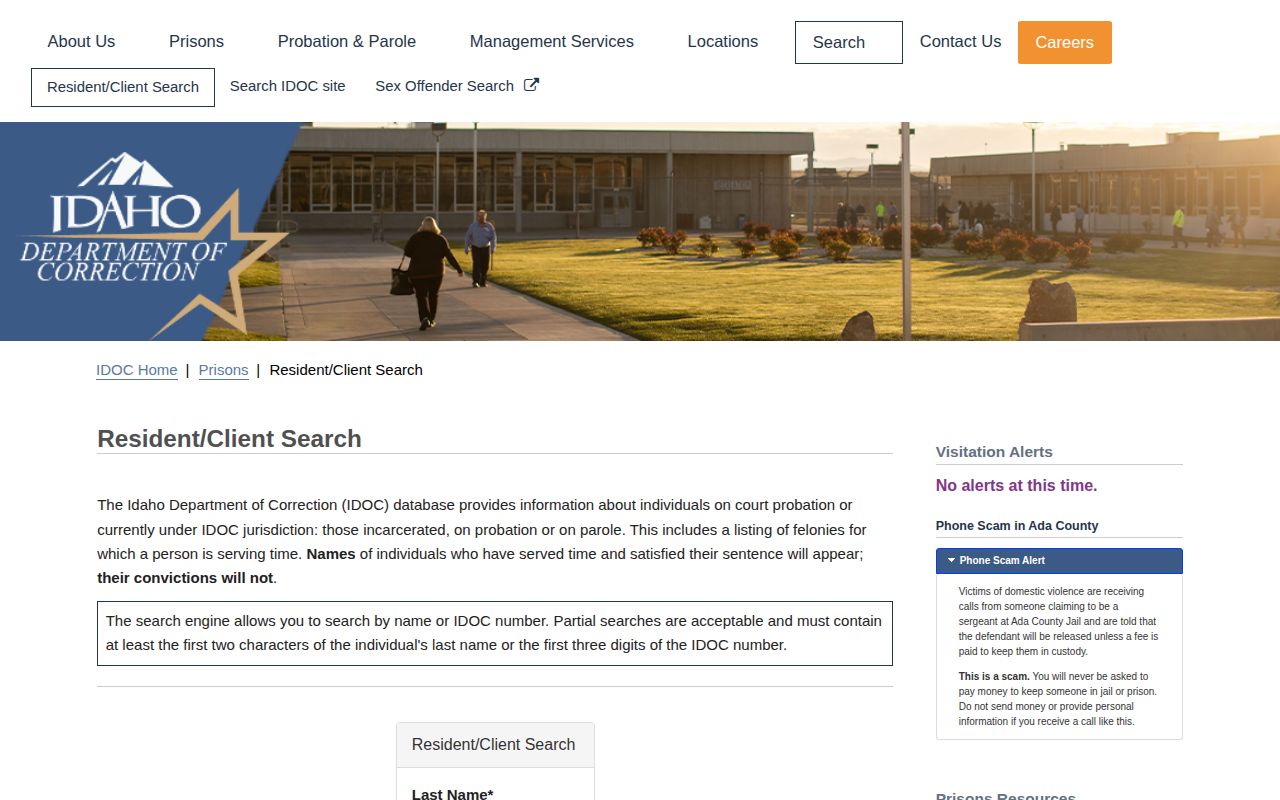 Teton County released inmate IDOC Resident Client Search fields